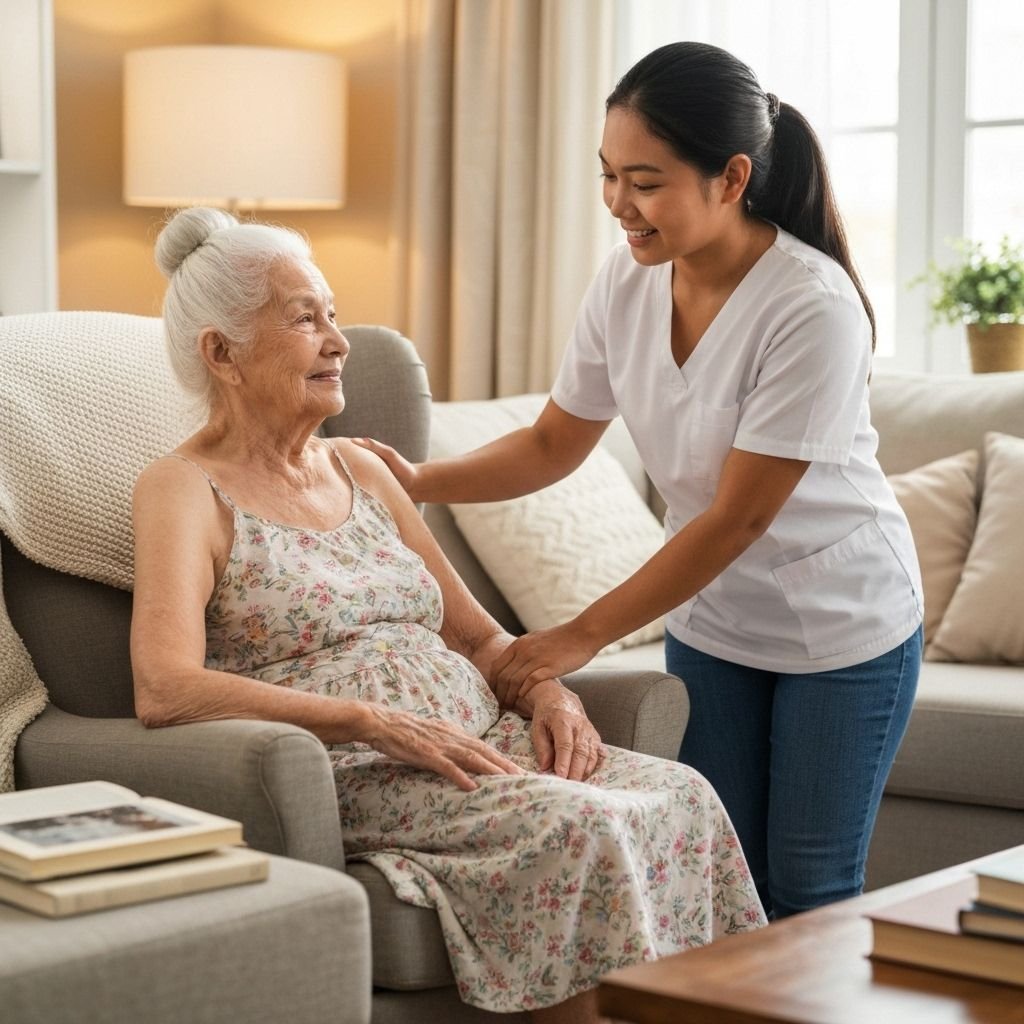 Elderly woman with caregiver